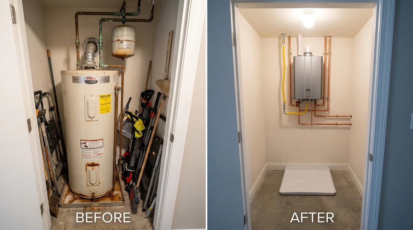Tank water heater versus wall-mounted tankless unit comparison for Cleburne, TX homeowners